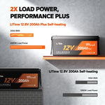 plus performance, 2x load power of litime 12v 200ah self heating lifepo4 battery