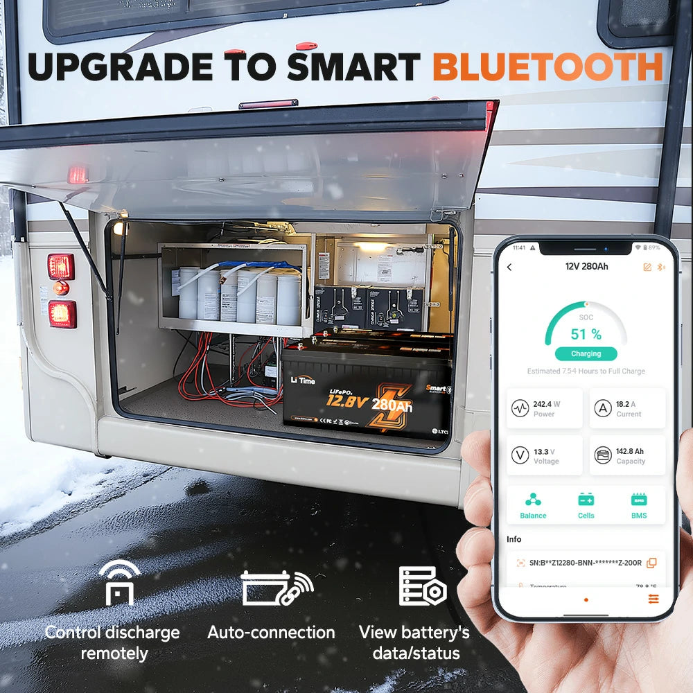 bluetooth function of litime 280ah lifepo4 battery: checking battery system, battery data and status