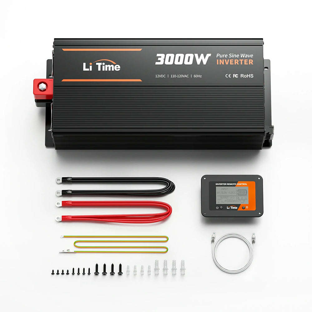 LiTime 12V 3000 Watt Pure Sine Wave Inverter, complete with accessories
