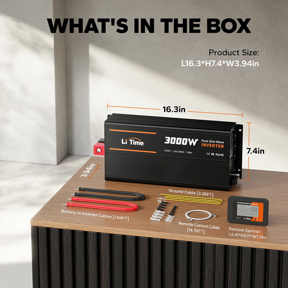contents of the LiTime power inverter 3000 watt box