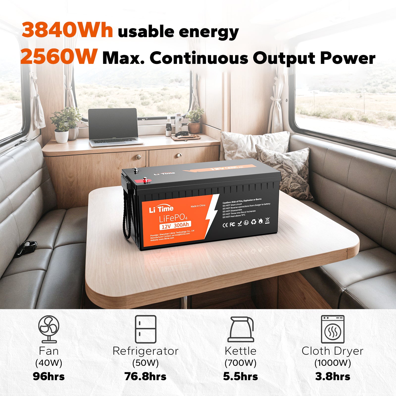 LiTime 12V 300Ah LiFePO4 Lithium Battery for RV