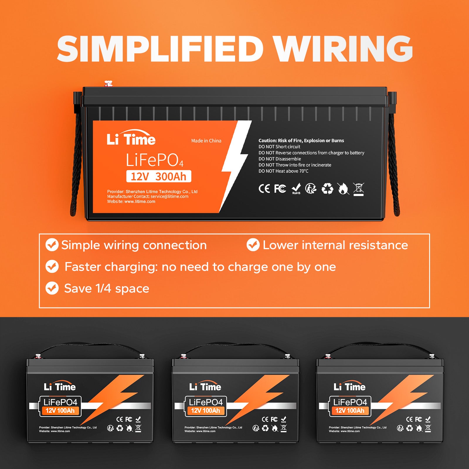 simplified wiring of 12v 300ah lithium battery