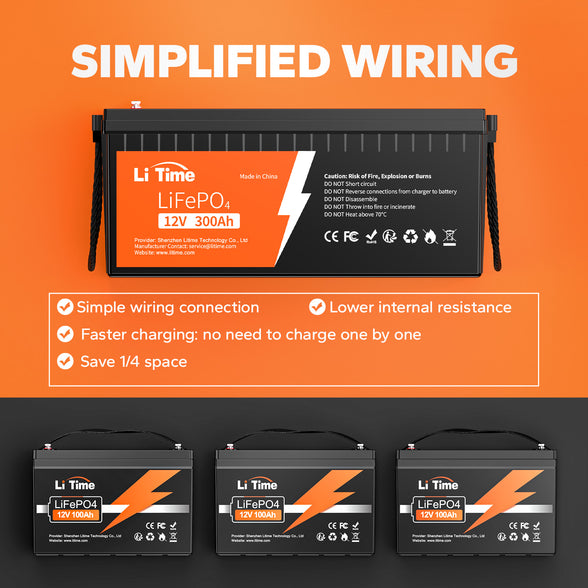 simplified wiring of 12v 300ah lithium battery