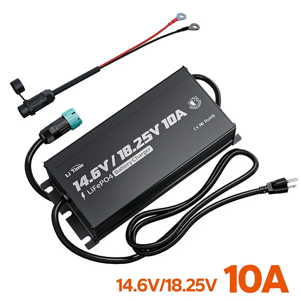LiTime 12V/16V 10A Lithium Battery Charger | IP65 Waterproof