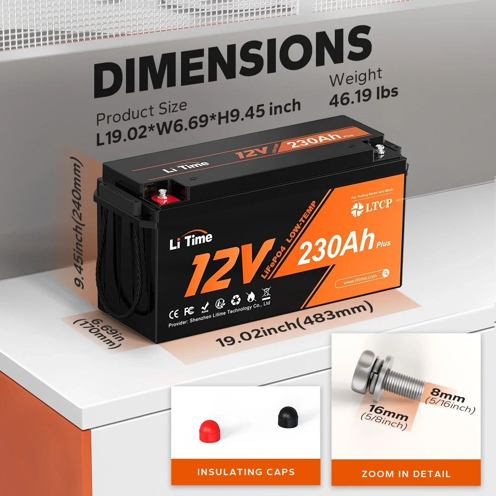 dimension information of litime 12v 230ah lifepo4 battery