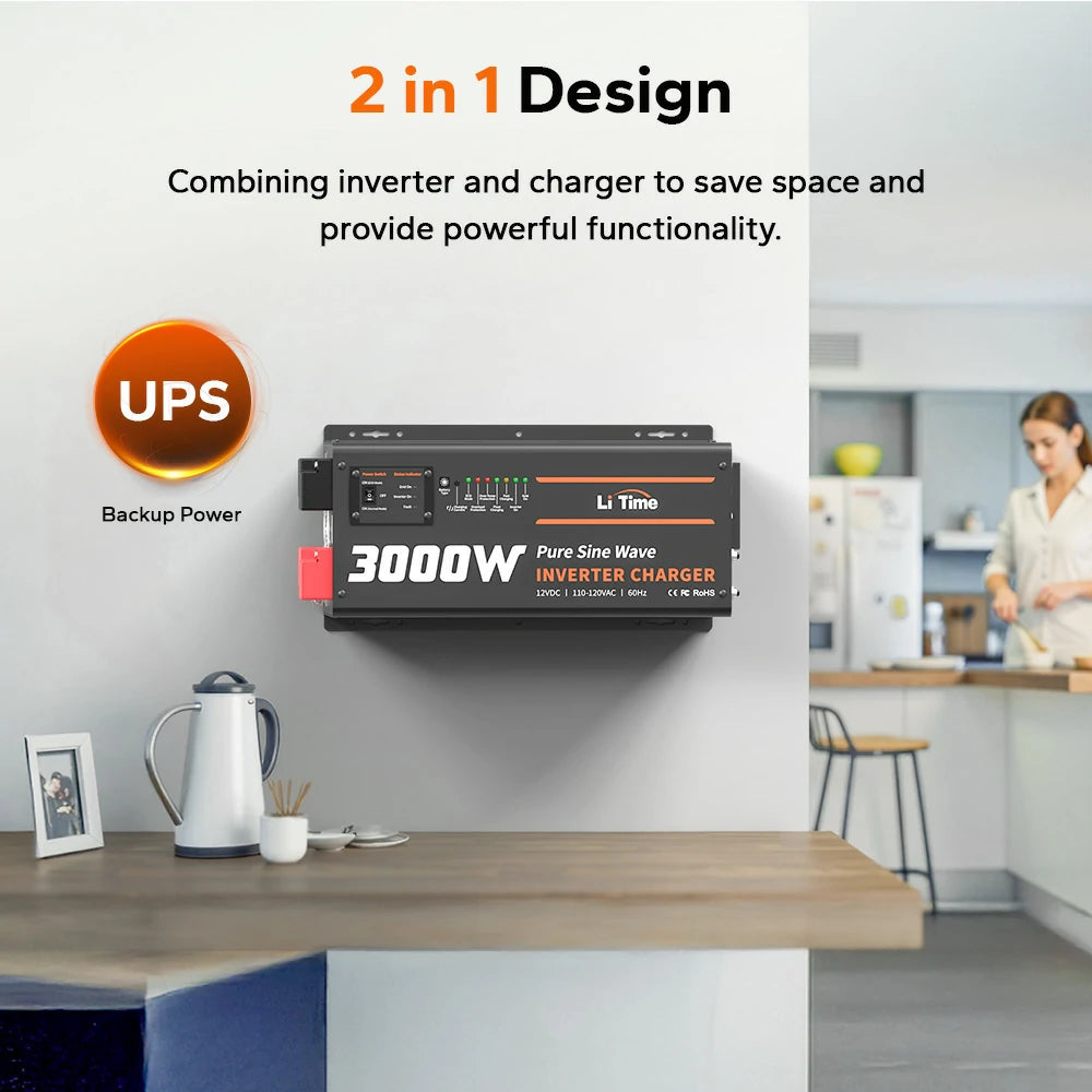 2 in 1 design of litime 12v 3000w inverter charger: inverter & charger