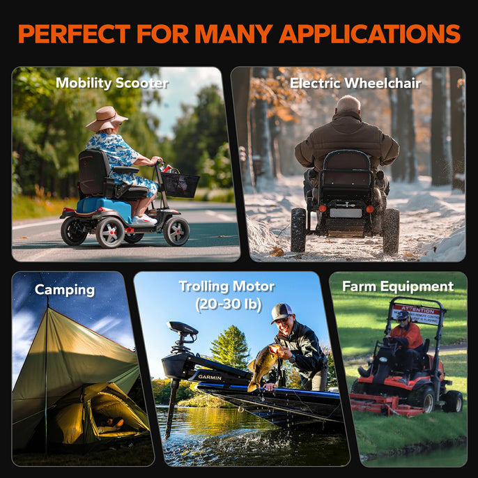 applications of litime 45ah u1 lithium battery - mobility scooter, wheelchair, camping, trolling motor, farm equipment and more