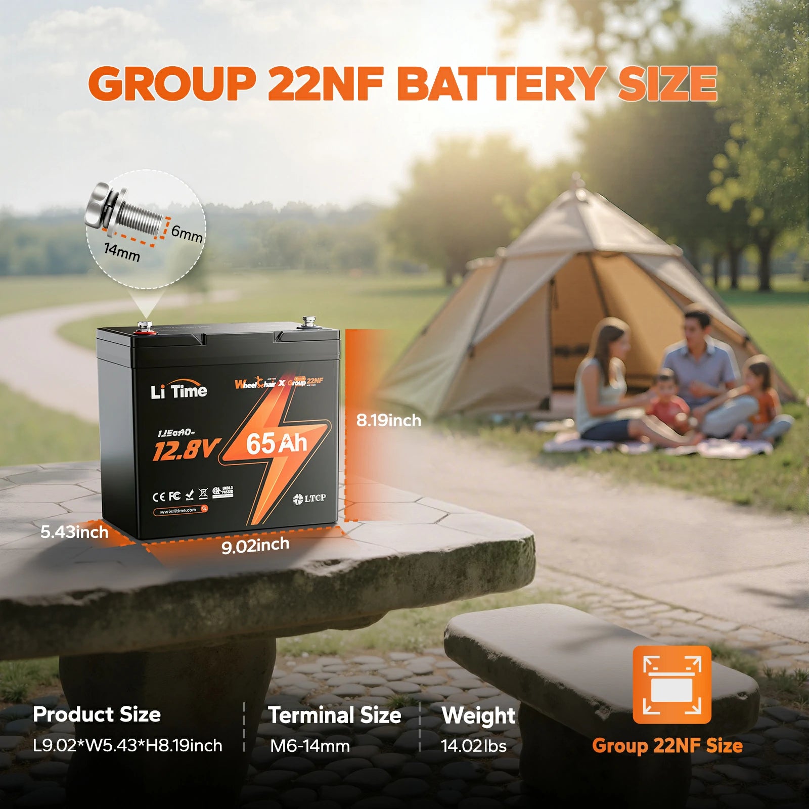 dimension and weight information of litime 12v 65ah 22nf lithium battery