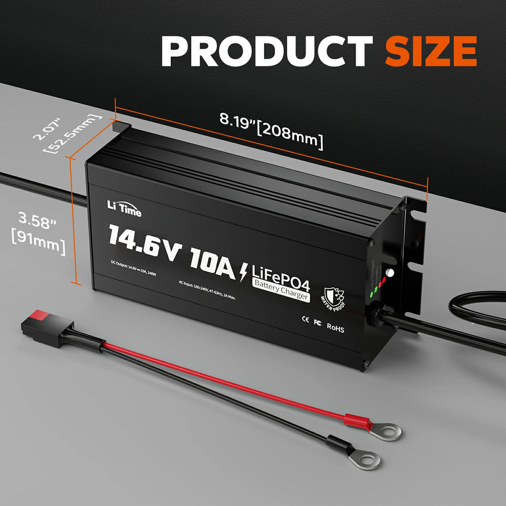 the size of LiTime 12V 10A battery charger