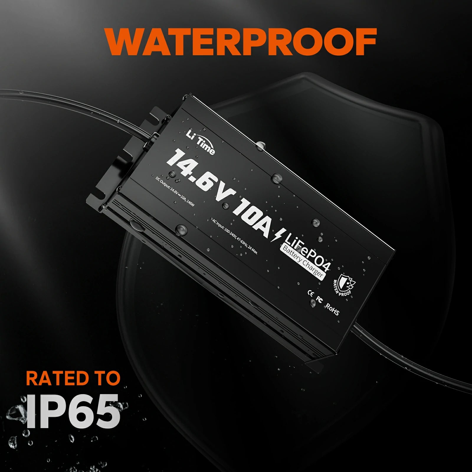 IP67 rated waterproof charger for RV, trolling motor, off-grid