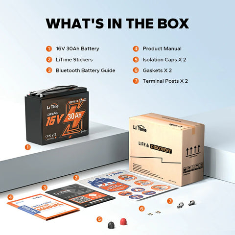  inside of the package of litime 16v 30ah fish finder battery