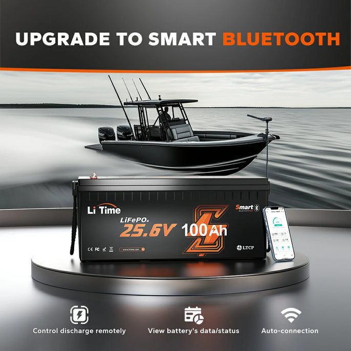 Integrated Bluetooth, Real-Time Monitoring Battery feature of litime 24v 100ah lithium bluetooth battery