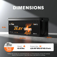 dimension of litime 24V 100Ah Bluetooth lithium battery: 20.95*8.15*8.5 inch, weight 43.67lbs
