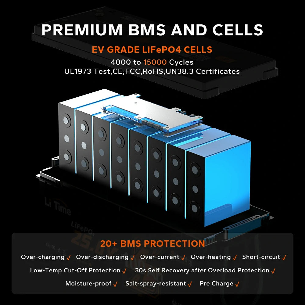 battery management system 
 20+ protections information of litime 24v 100ah lithium bluetooth battery