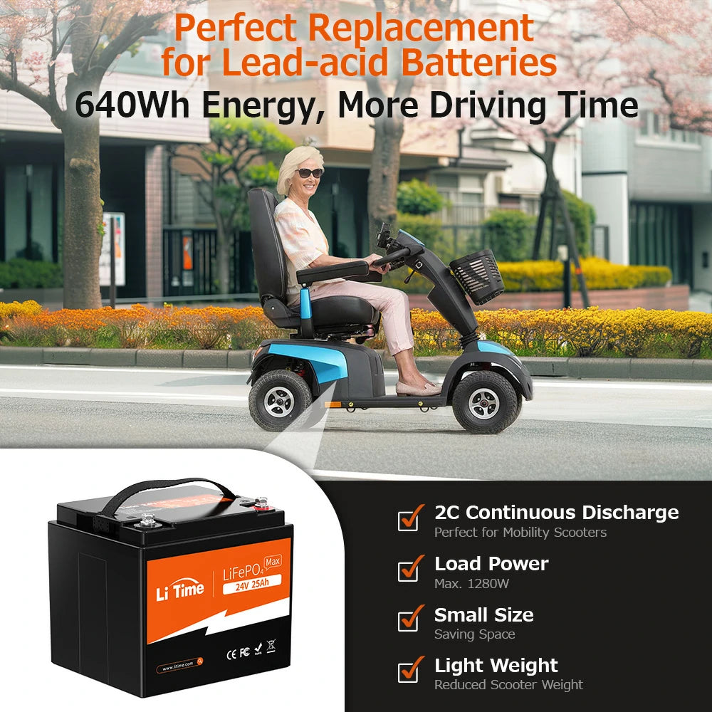features of litime 24v 25ah lifepo4 lithium battery