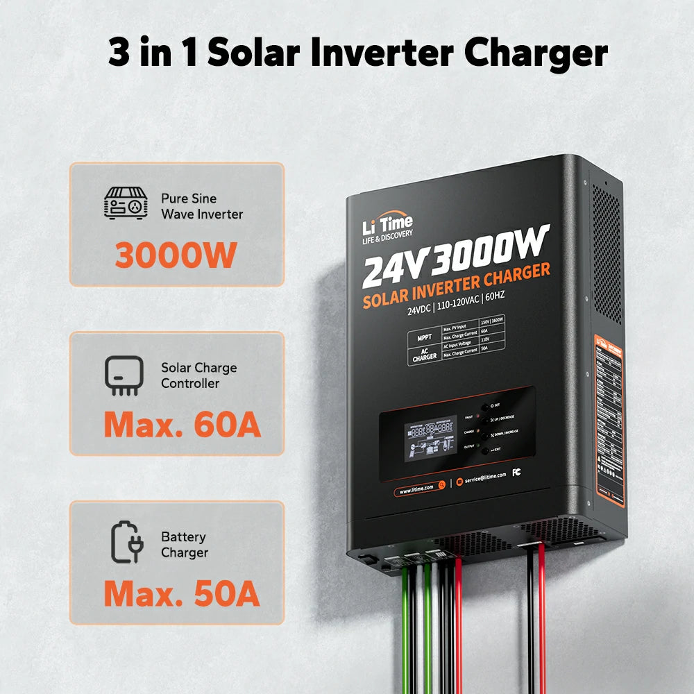 LiTime 3 in 1 solar inverter charger: 3000W inverter, 60A MPPT, and 50A charger