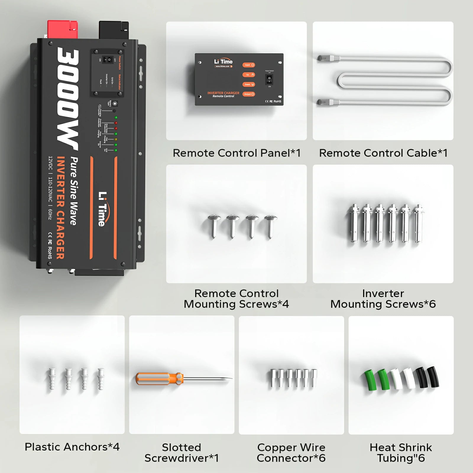 package list of litime 12v 3000w inverter charger