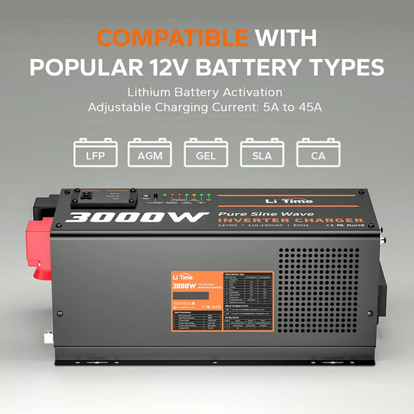 information of campatible battery types of litime 3000w inverter charger
