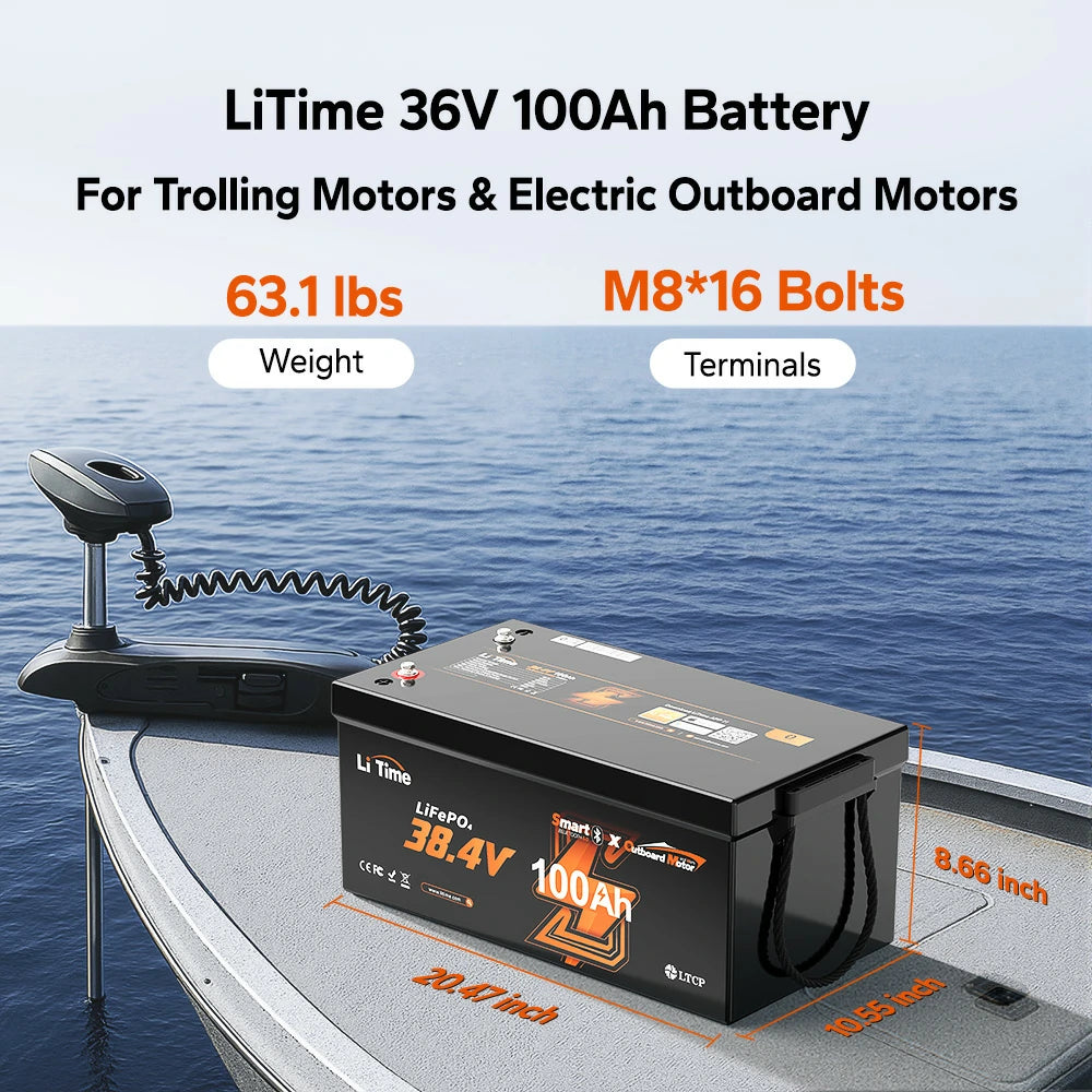 LiTime 36 Volt 100Ah Lithium Marine Trolling Motor Battery