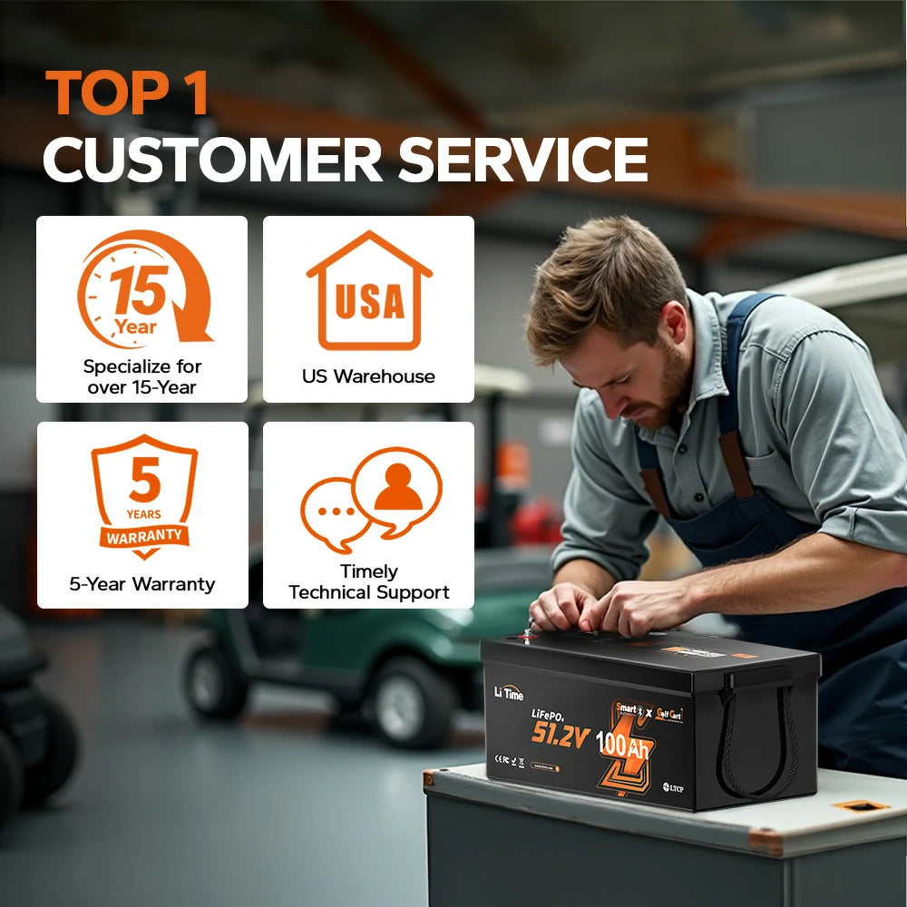 litime services of 48v (51.2v) 100ah lifepo4 lithium golf cart battery