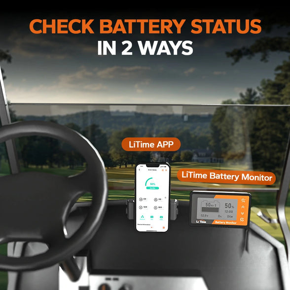 2 ways to check LiTime 48v 100ah golt cart battery status: bluetooth and battery monitor
