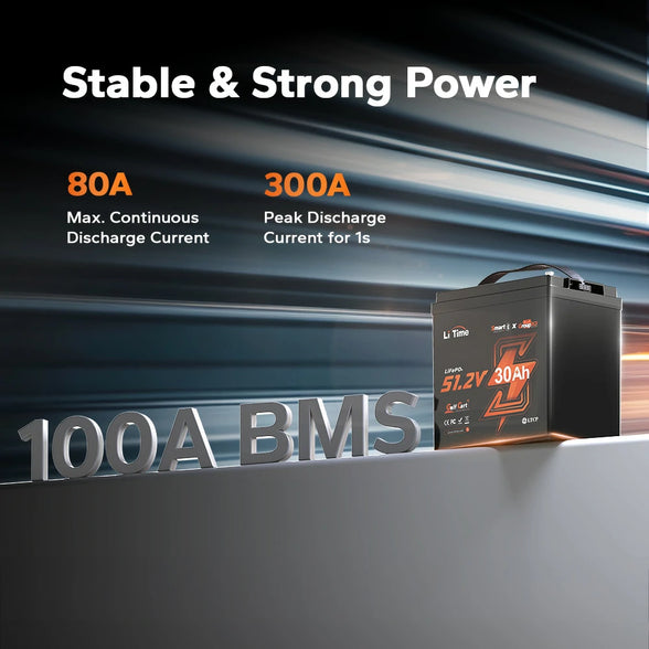 100a bms featuring 80A continuous discharge and 300A peak discharge for stable power