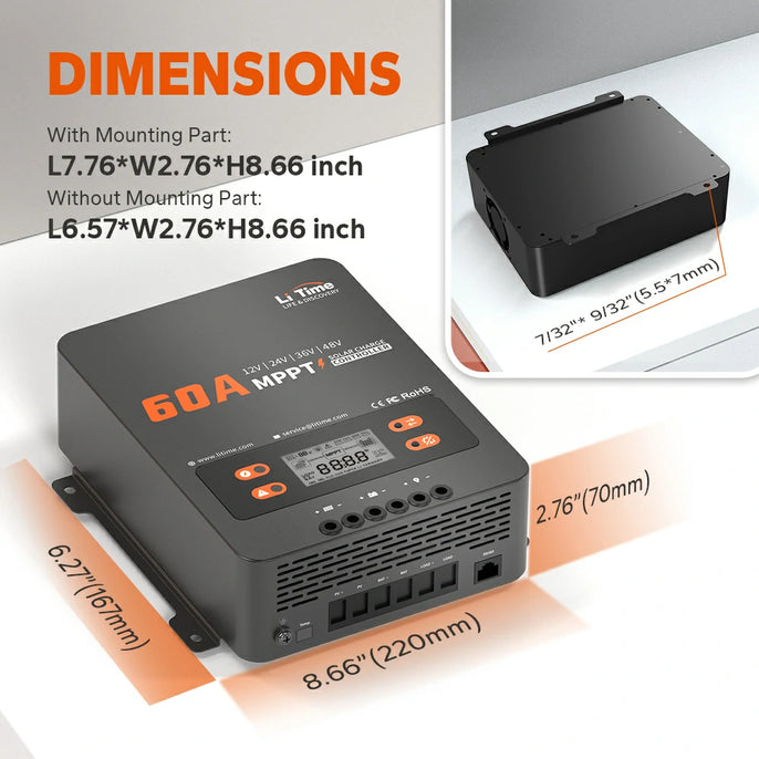 dimension information of litime 60a solar battery chage controller