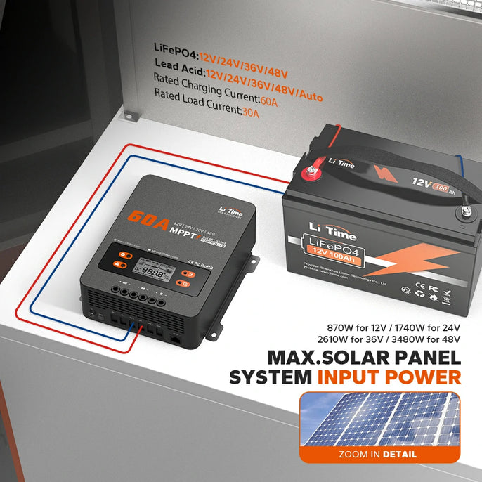 litime 60a mppt for 12v/24v/36v/48v lifepo4, lead-acid battery