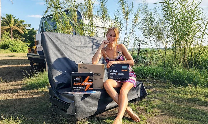 litime customer review with mini lifepo4 battery and 60a mppt, showcasing energy solutions for camper setups