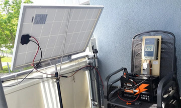 litime battery setup with solar panel and charge controller on a balcony, showcasing positive LiTime customer review