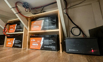 customer connecting 4 LiTime 12V 400Ah batteries showcasing positive LiTime customer review and usage