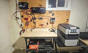 LiTime setup featuring a 60A MPPT, 2000W inverter, 12v battery and a fridge, highlighting positive LiTime customer review