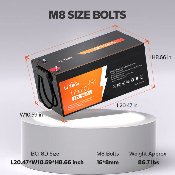 dimension information fo litime 460ah group 8d lithium battery