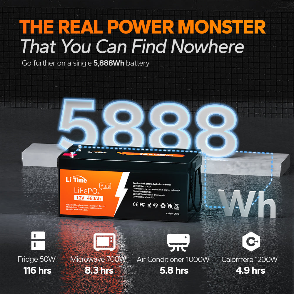 LiTime 12V 460Ah LiFePO4 battery for high capacity RV marine and off-grid backup power