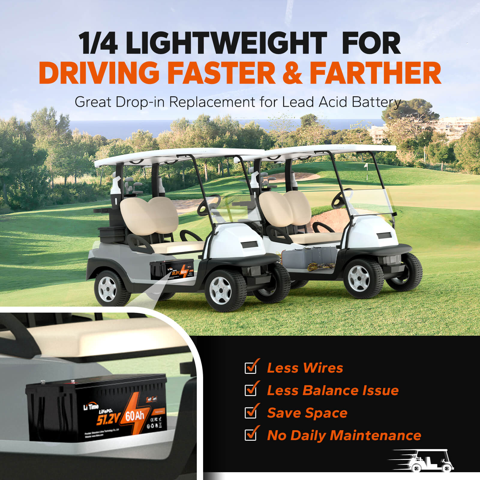 advantages of litime golf cart lithium battery 48v over lead acid