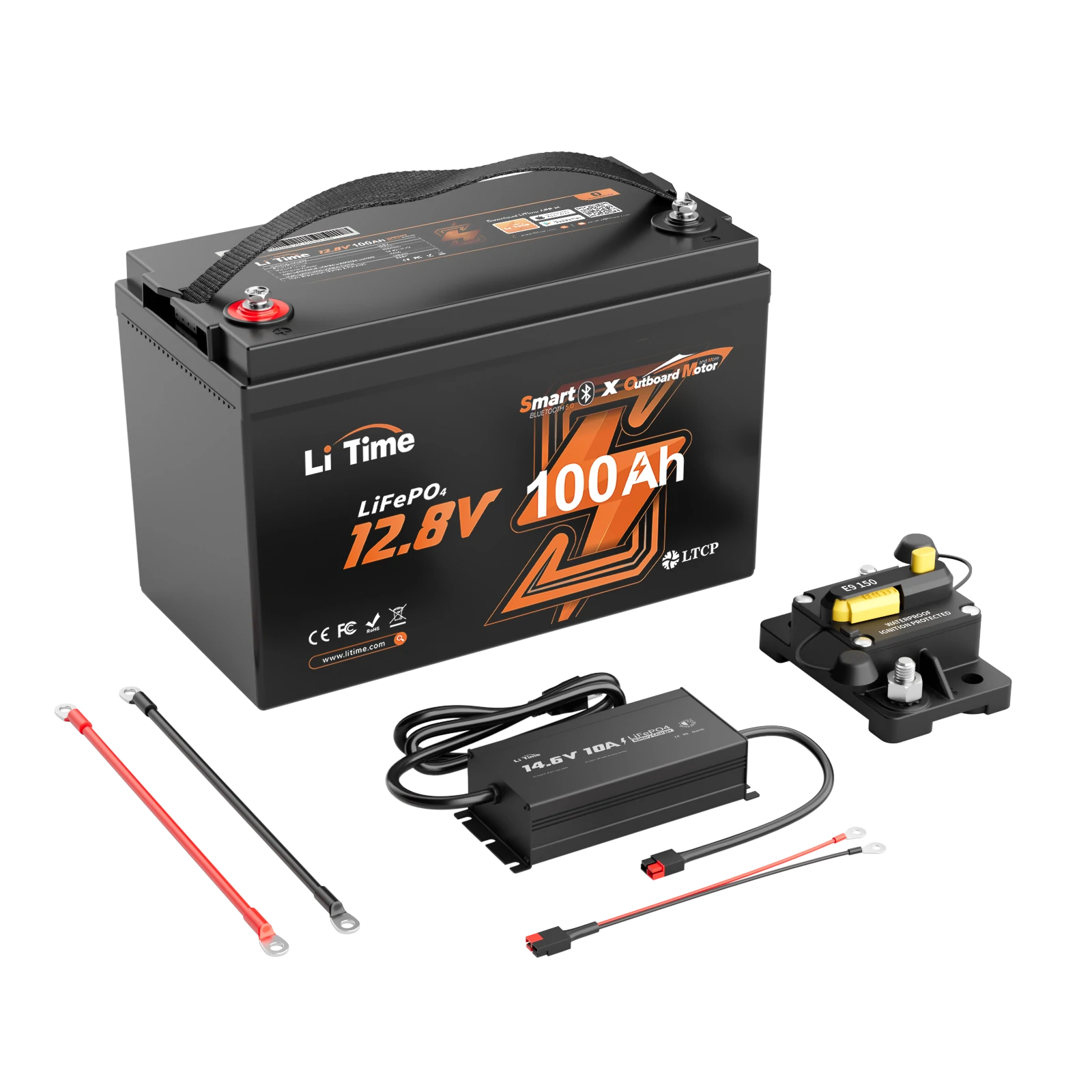 LiTime 12V 100Ah OBM Lithium Marine Battery for Electric Outboard Motors