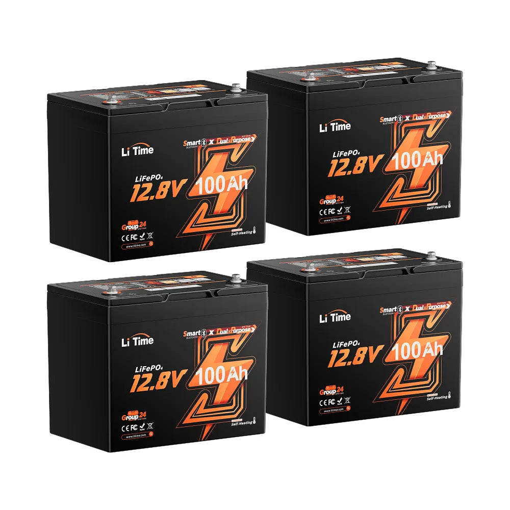 LiTime 12V 100Ah Group 24 Self-Heating Dual Purpose Marine Starting Battery