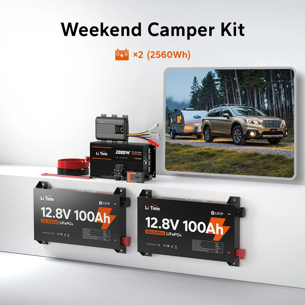 litime rv weekend camper kit 2* 12v 100ah slim lifepo4 battery power 2569wh energy