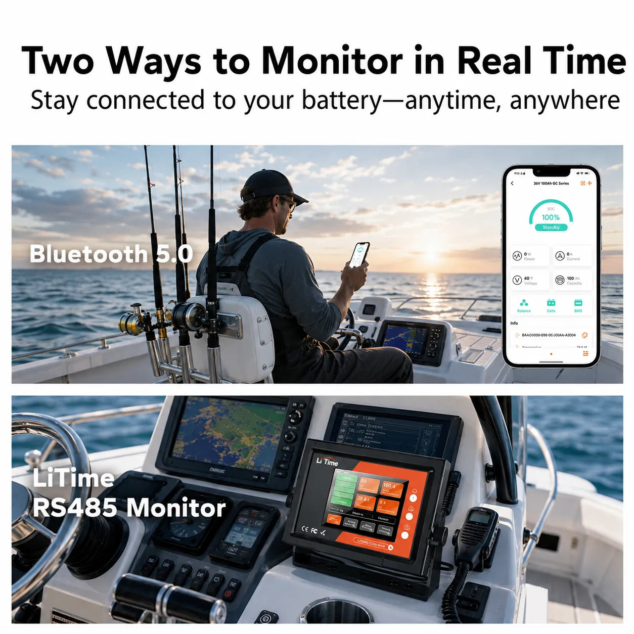 LiTime 36V 100Ah Bluetooth Marine LiFePO4 Battery