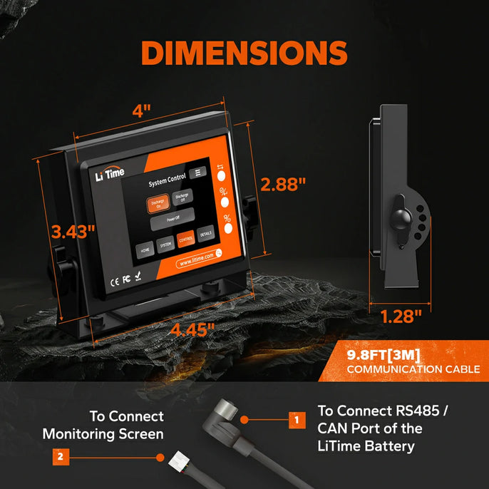 dimensions of LiTime golf cart battery rs485 monitor display