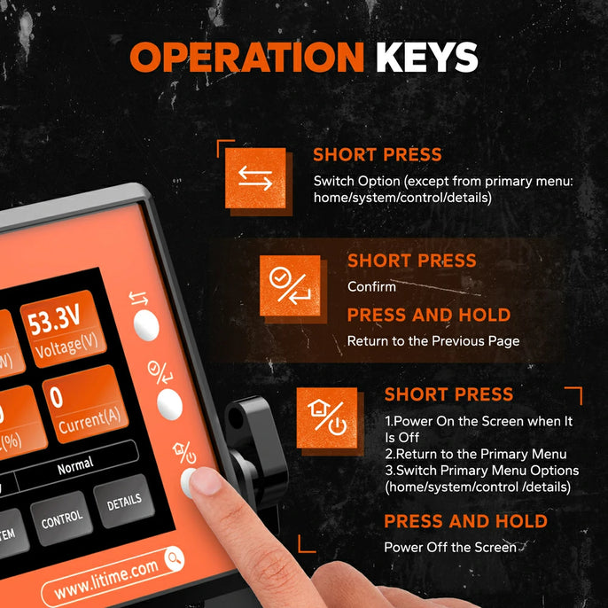operation keys guide of LiTime golf cart battery monitor display