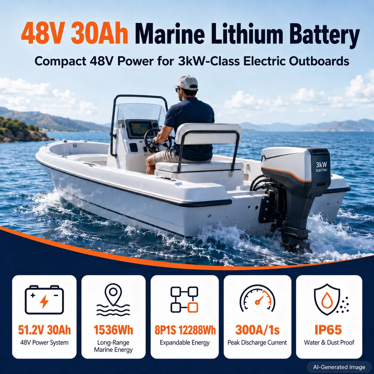 litime 48v 30ah marine battery delivers 48v power for 3KW-class electric outboards