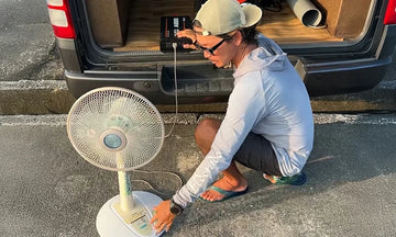 customer review image: LiTime pure sine wave inverter powering a fan