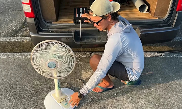 customer review image: LiTime pure sine wave inverter powering a fan