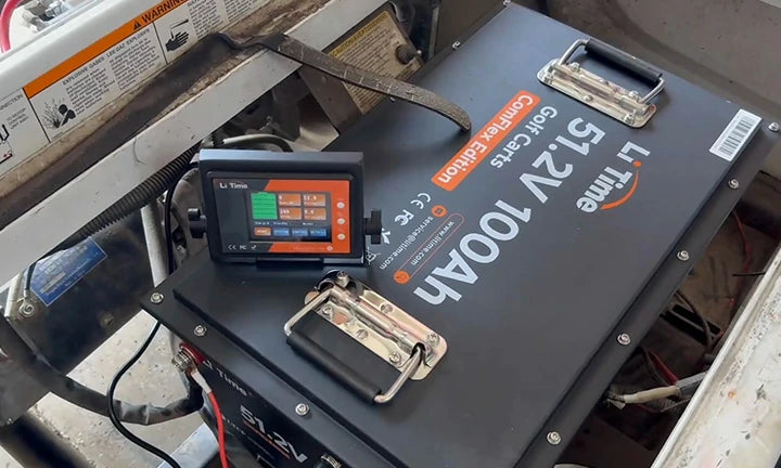 litime lithium golf cart battery customer review with 51.2v 100ah lifepo4 battery and monitor display