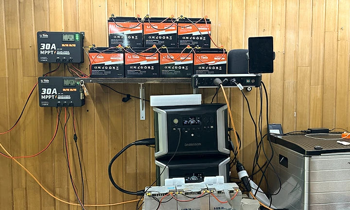 multiple LiTime batteries & MPPT charge controllers in a customer's impressive off-grid energy setup