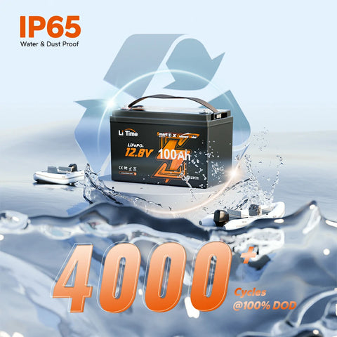 ip65 water& dust proof, 4000+ cycles @ 100%DOD feature of  litime marine battery for electric outboard trolling motor