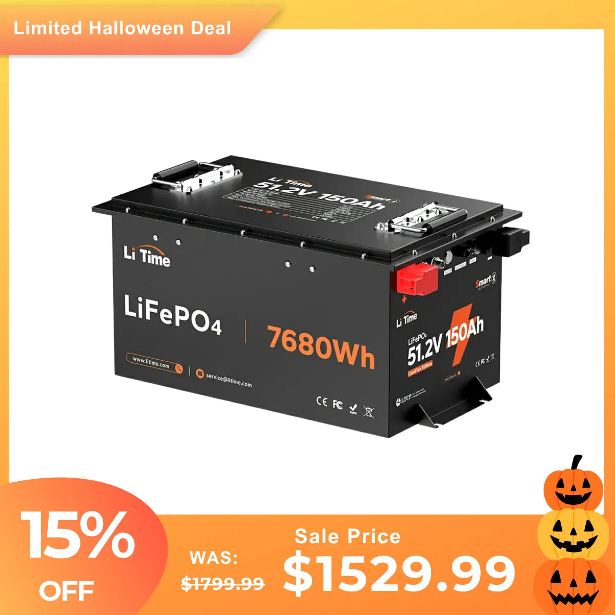 LiTime 48V 150Ah 300A Lithium Battery + Inverter Charger All-in-One Kit – Bluetooth Off-Grid & Home Backup Solution
