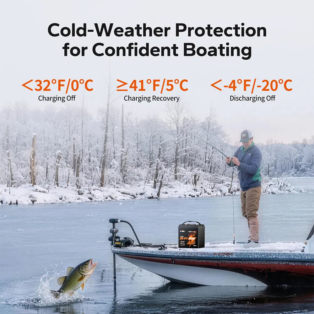 Low-temperature cut-off protection for 36V lithium trolling motor battery