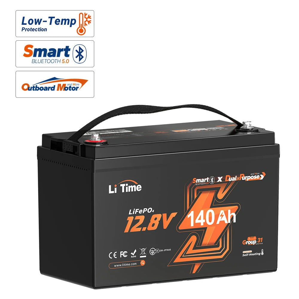 the surface of litime 12v 140ah marine dual purpose lithium battery